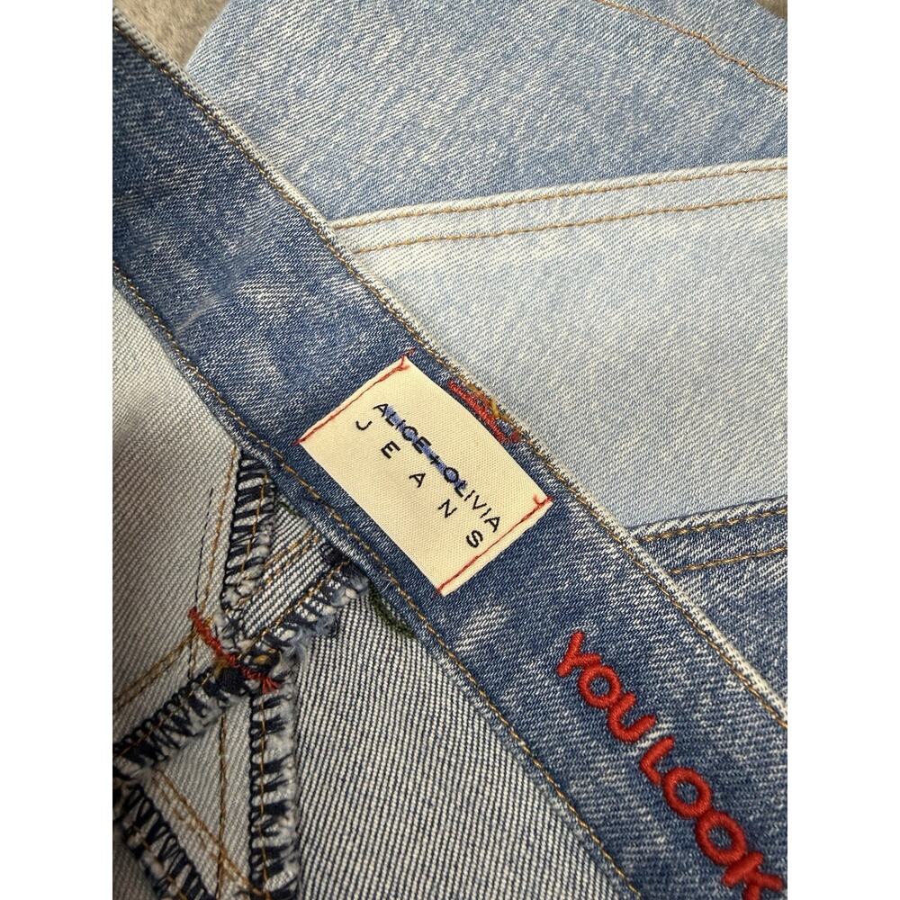 Alice + Olivia Beautiful Indigo Twirl Patchwork Flare Jeans Size 29 $495 - Picture 8 of 10